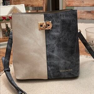 Beige and Blue Denim Bag